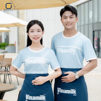 Combo áo thun và tạp dề đồng phục thương hiệu Vinamilk