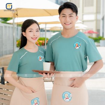 Combo áo thun và tạp dề đồng phục thương hiệu Trà sữa Chú Mập