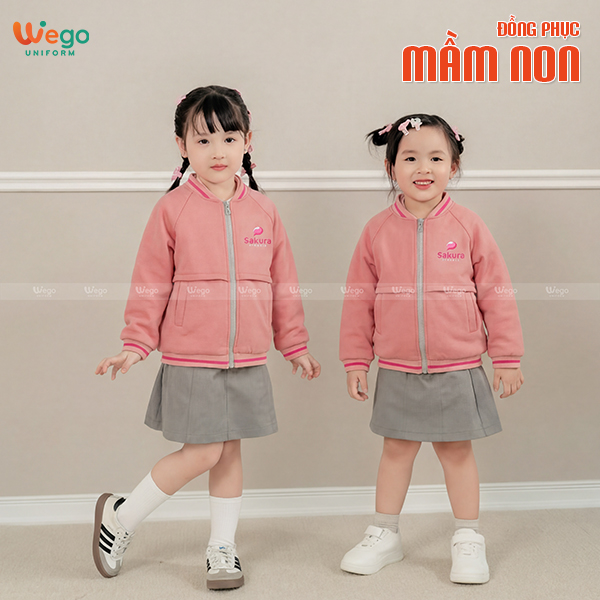 Áo khoác bomber đồng phục mầm non màu hồng ruốc