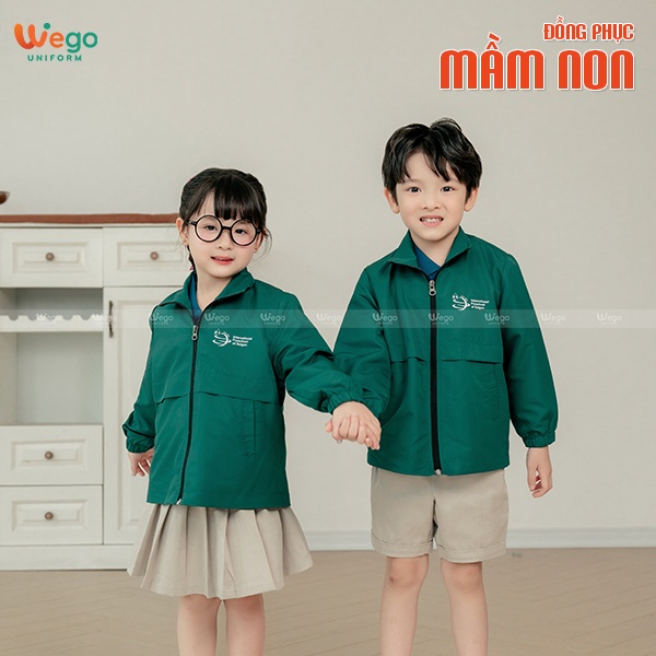 Áo khoác gió đồng phục mầm non màu cổ vịt