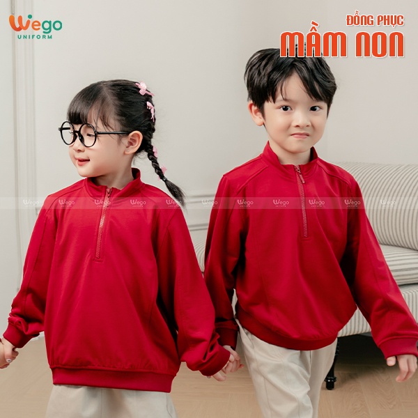 Áo sweater đồng phục mầm non màu đỏ đô