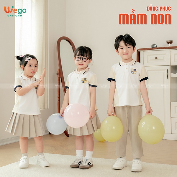 Áo thun phông đồng phục mầm non màu gạo trắng