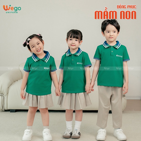 Áo thun phông đồng phục mầm non màu xanh lục bảo