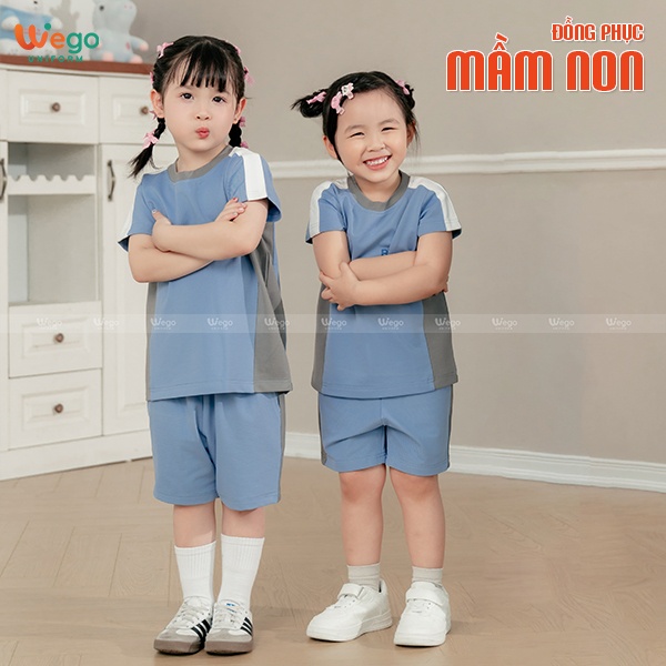 Áo thun phông đồng phục mầm non màu xanh môn 2