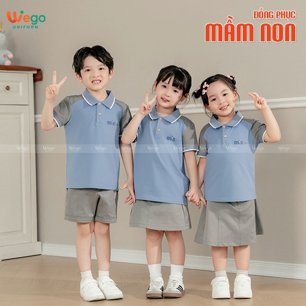 Áo thun phông đồng phục mầm non màu xanh môn