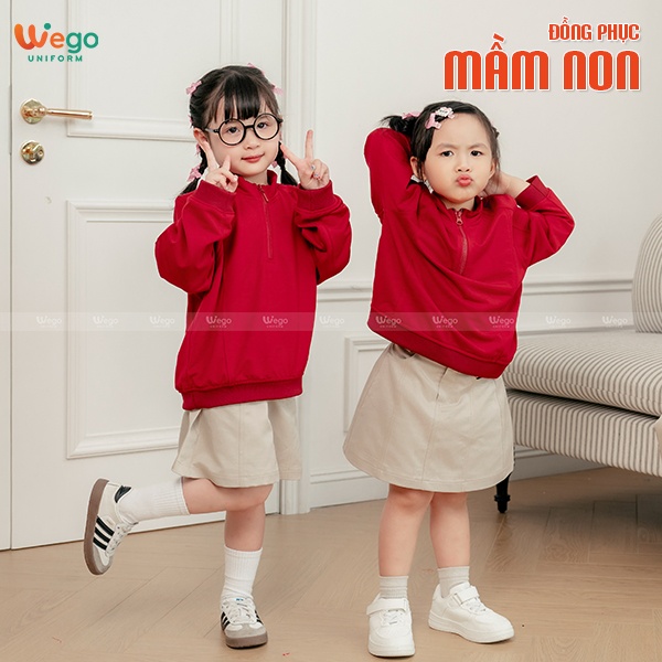 Chân váy chữ A đồng phục mầm non màu be sữa