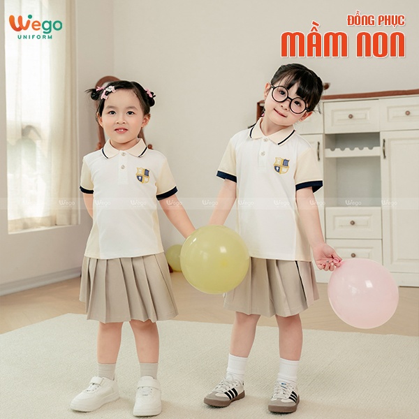 Chân váy xếp ly đồng phục mầm non màu be sữa