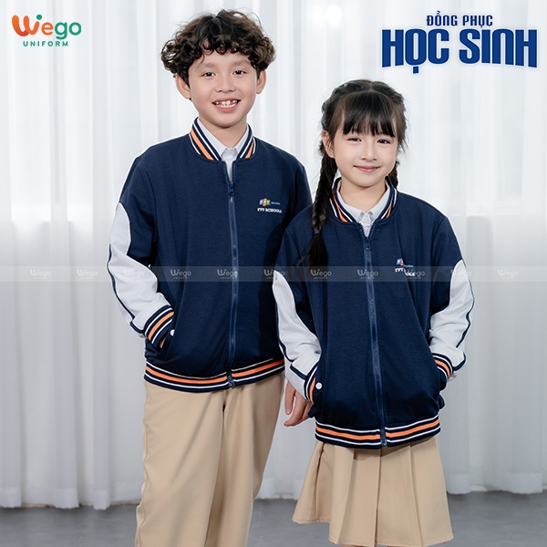 Áo khoác bomber đồng phục học sinh màu xanh đen