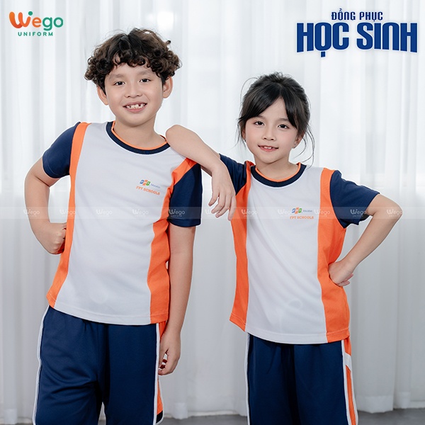 Áo thun phông Đồng phục mầm non màu trắng phối cam