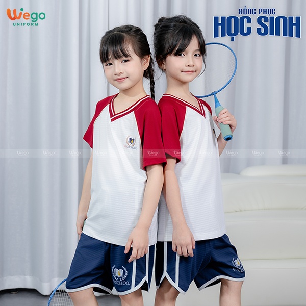 Áo thun phông Đồng phục mầm non màu trắng phối đỏ đô