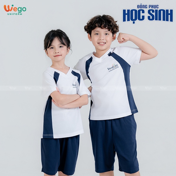 Áo thun phông Đồng phục học sinh màu trắng phối xanh than