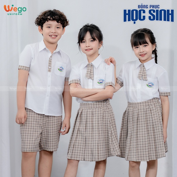 Chân váy xếp ly đồng phục học sinh màu kẻ nâu