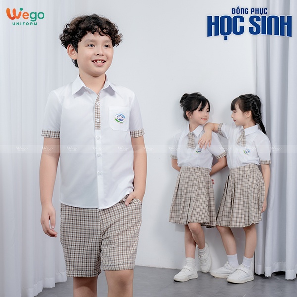 Quần sooc đồng phục học sinh màu kẻ nâu