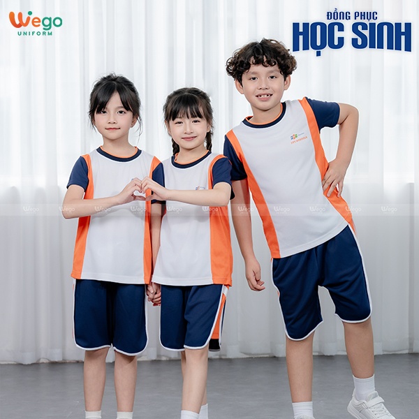 Quần sooc thể thao đồng phục học sinh màu đen phối cam